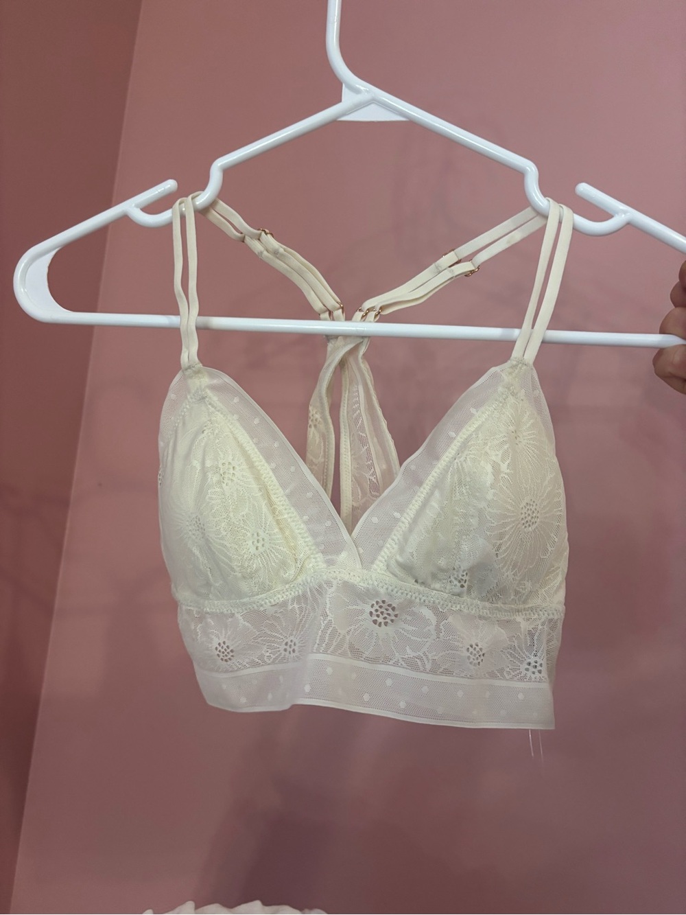 aerie Cream Lace Bralette with Floral Embroidery